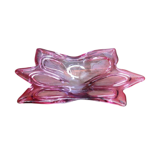 Circa 1960 Italian Mid-Century Art Glass Star or Orchid Bowl in Pink Cranberry Glass. B12272