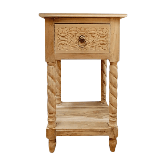 CLASSIC Hand Carved Bedside Table 1 Drawer - Raw