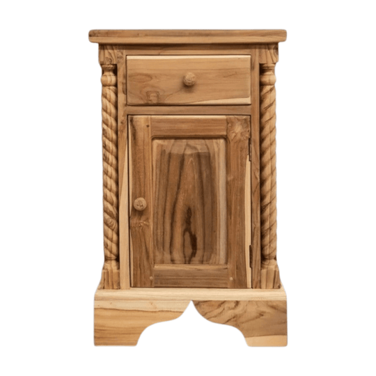 CLASSIC Hand Carved Teak Bedside Table - Raw