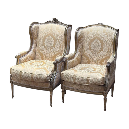 Pair French gilt ladies and gents armchairs c.1890