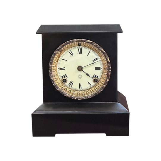Edwardian Ansonia black steel mantle clock with 8 day movement c.1900