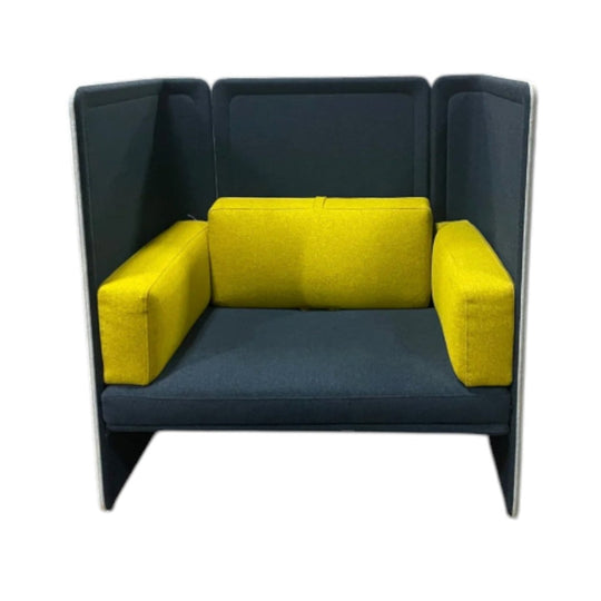 Coalesse Lagunitas Privacy Lounge by Steelcase – Two-Seat, Tall Wraparound Shell, Slate/Charcoal with Chartreuse Cushions