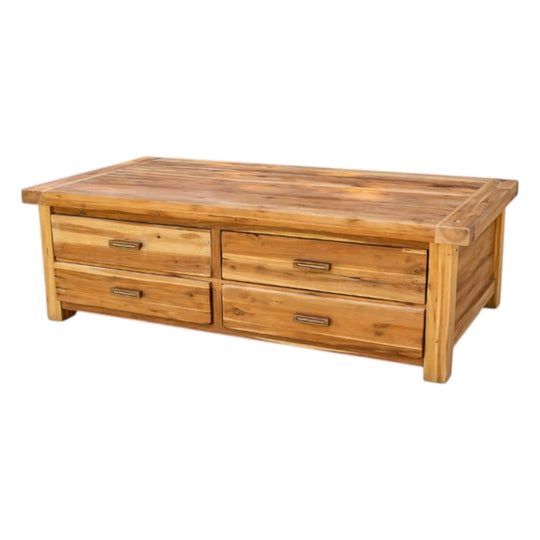 Coffee Table Solid Wood Storage Drawers Rustic Modern 120cm x 60cm