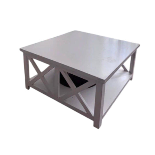 Coffee Table White Hamptons Style Square Living Room Table Storage Shelf Timber