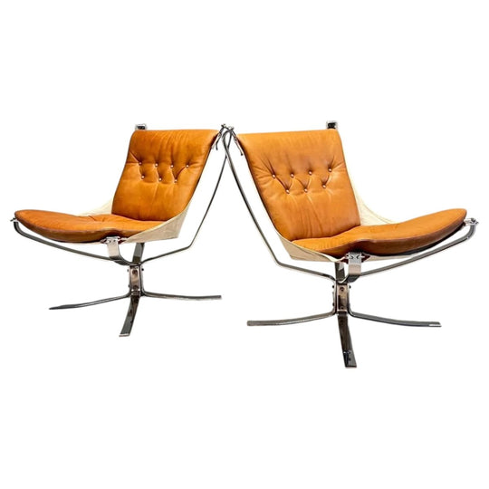 Cognac Leather Metal Falcon Chair