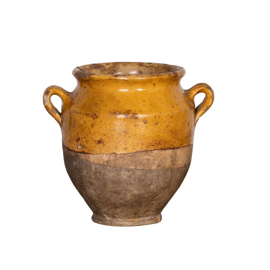 Collectible part-glazed yellow confit pot from Ile Sur la Sorgue