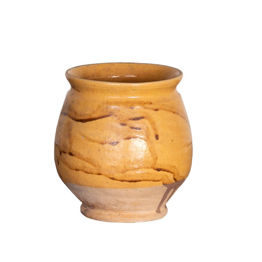 Collectible part-glazed yellow confit pot from Ile Sur la Sorgue