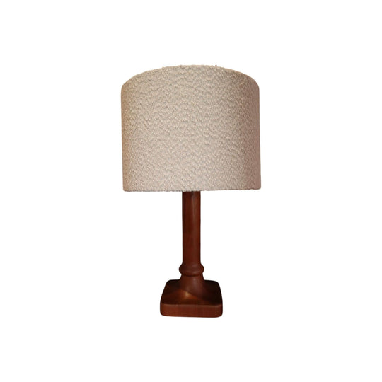 Collumn Base Danish Teak Lamp with Boucle Shade