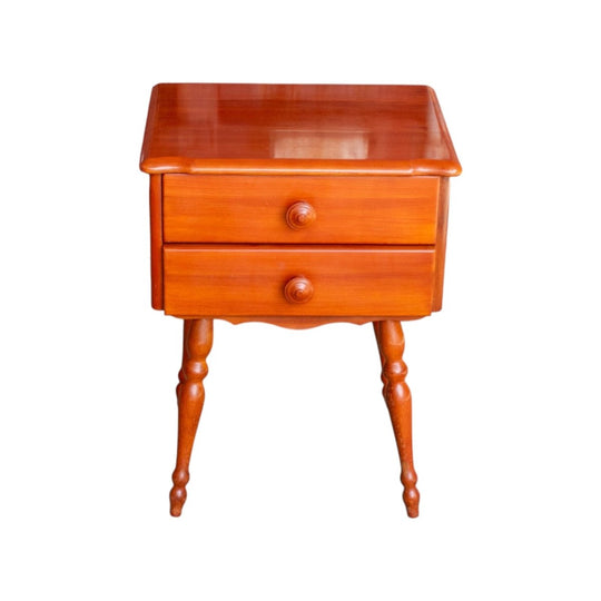 Compact Belvedere Two-Drawer Table — Myrtle Timber & Turned Legs