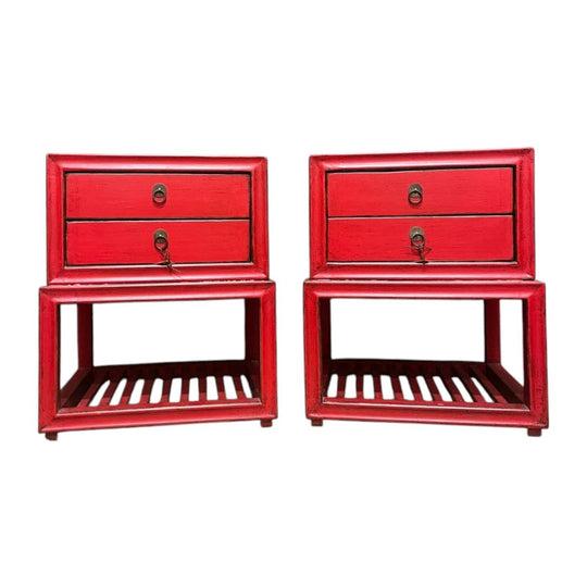 Contemporary Chinese Red Lacquered Side Cabinet
