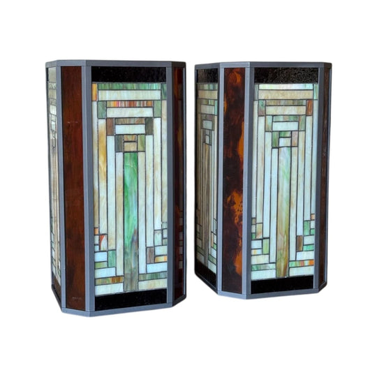 Pair of Contemporary Tiffany-Style Art Deco Leadlight Lanterns, Prairie School Influence