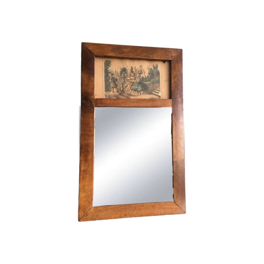 Continental small trumeau mirror with print above, c.1800