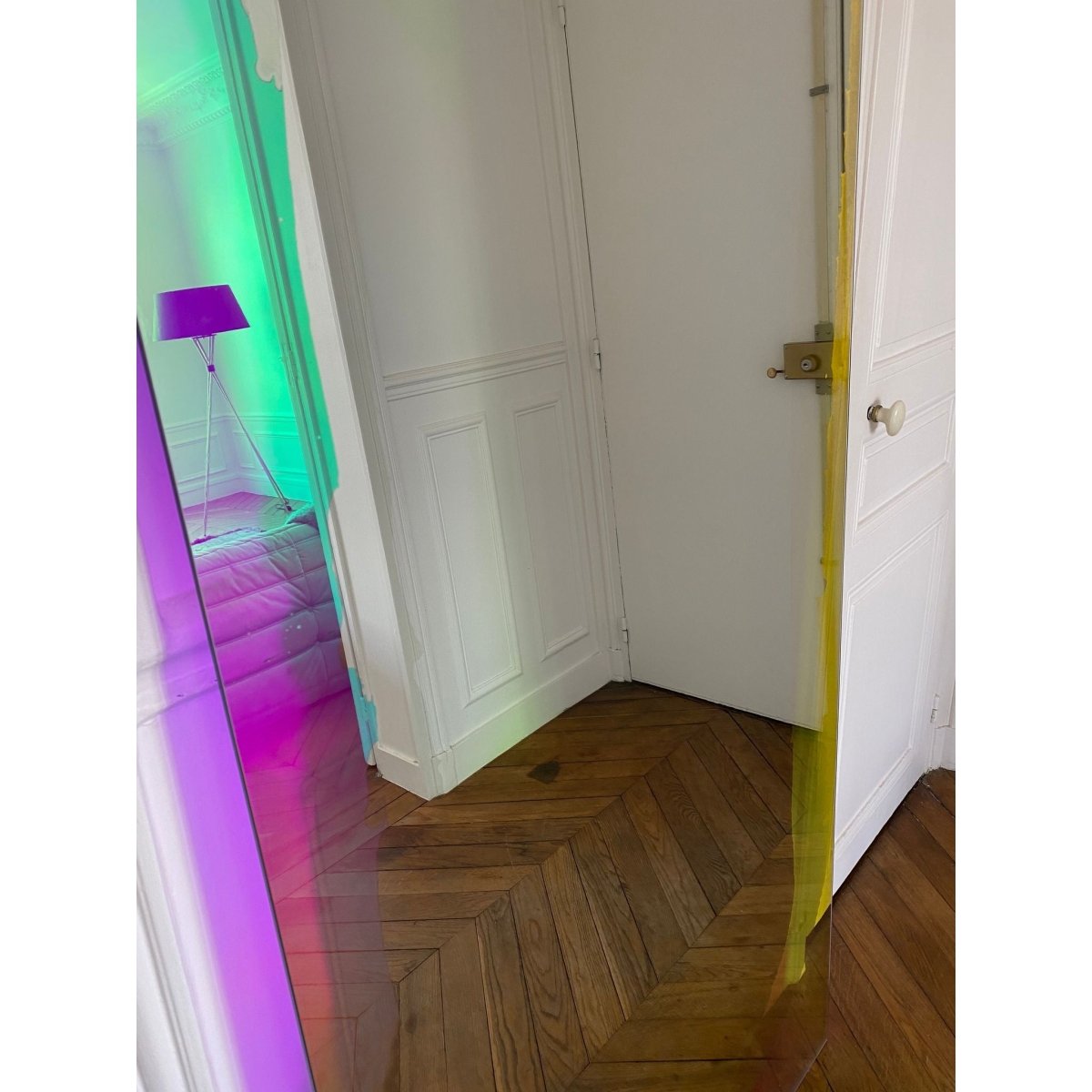 CORDON SALON FLOATING GLASS TRANSPARENT DICHROIC PUDDLE MIRROR | Bazaa | Designer, Vintage and Antique Furniture