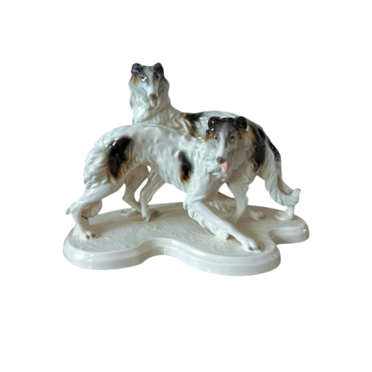 Cortendorf West German Porcelain Borzoi Figural Group, Mid-Century c.1960