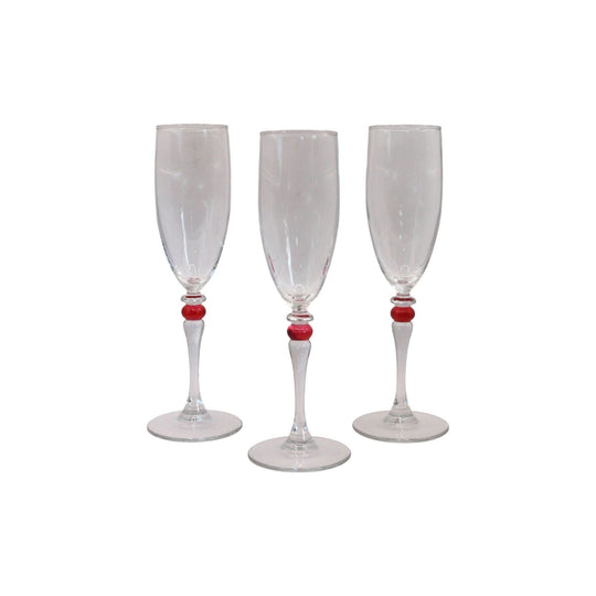 Cortina Red by Cristal D'Arques-Duraid. Champagne Flute with red wafer stem. Set of 3