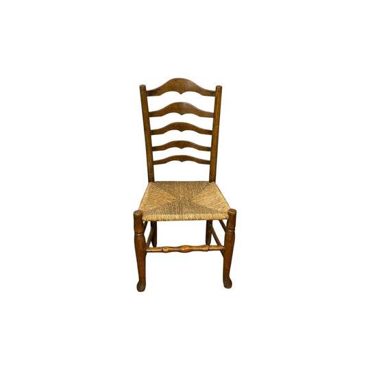 Country elmladderback chair, rush seat, C. 1790