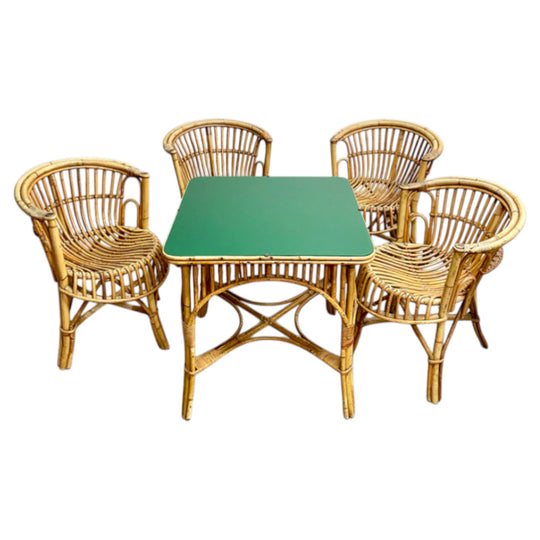 Mid 20th Century Italian Made Cane Table & Chair 5 Piece Set