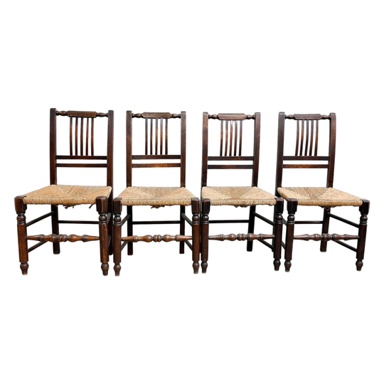 Set Of 4 Rush Seat Antique Chairs