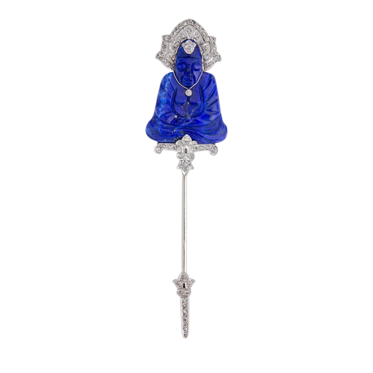 Art Deco, Lapis & Diamond Jabot Pin with Roosevelt Provenance