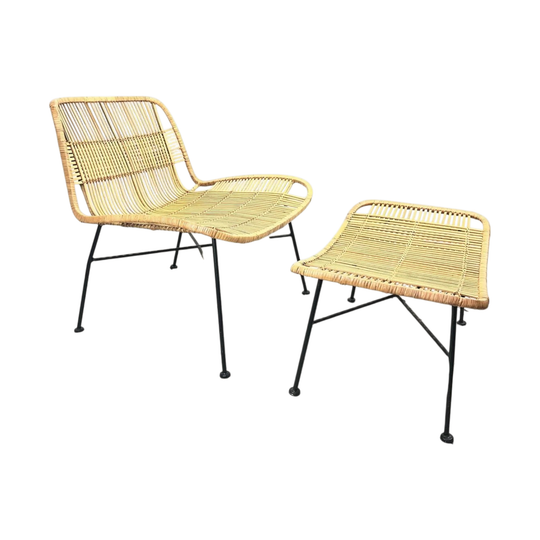 Hubsch Rattan Chair with Stool