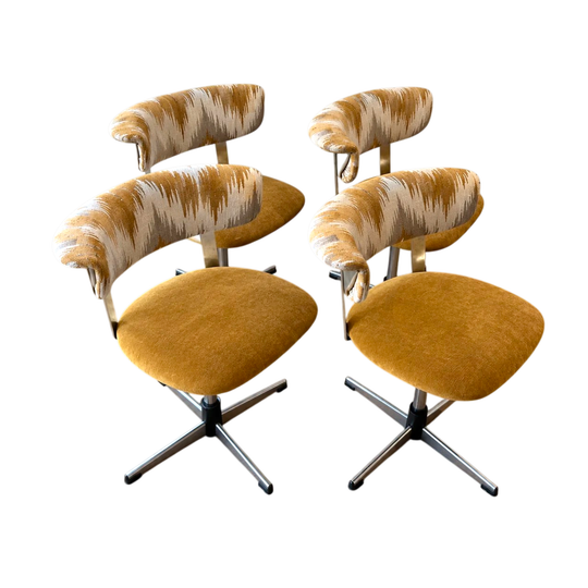 Set of 4 | Vintage 1970s Swivel Dining Chairs | Custom MISIA Paris Upholstery