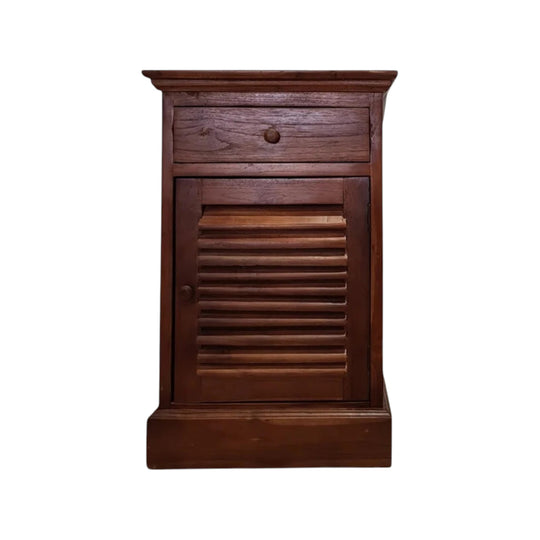 SHUTTER Hand Carved Teak Bedside Table in CHESTNUT