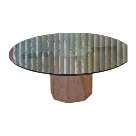 Artedi style Round Travertine & Brass Coffee Table