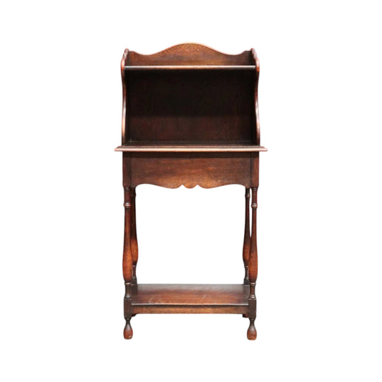 Antique English Oak Bedside Cabinet with Secret Compartment and Open Shelving. B13100