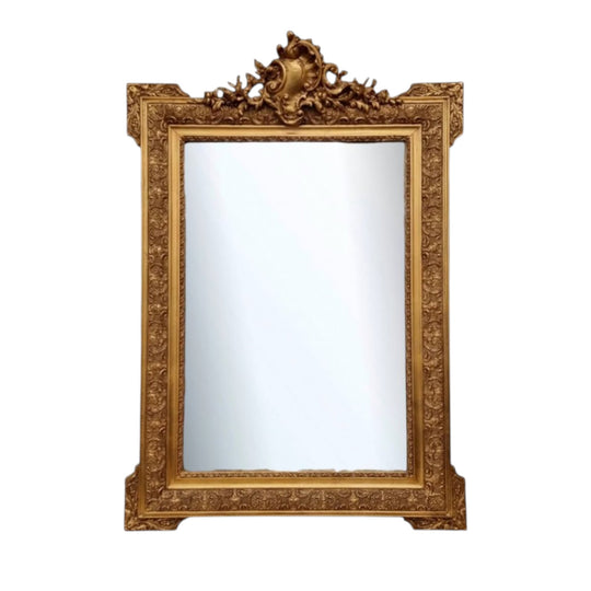 French Ornate Gilt Decorated & Floral Bevelled Mirror