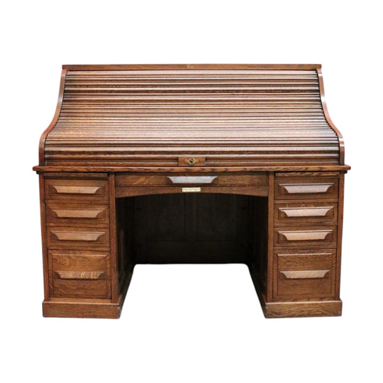 Antique American Oak Cutler Roll Top Twin Pedestal Desk, Office Desk. B13129