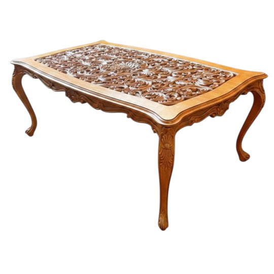 Vintage solid Teak one piece hand carved dining table