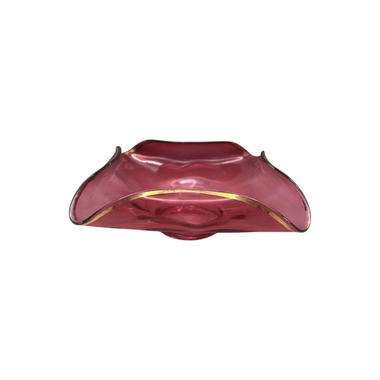 Cranberry Glass Bowl with Gold Trim