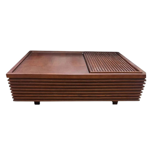 Crate & Barrel Slat Coffee Table with Sliding Storage – Brown