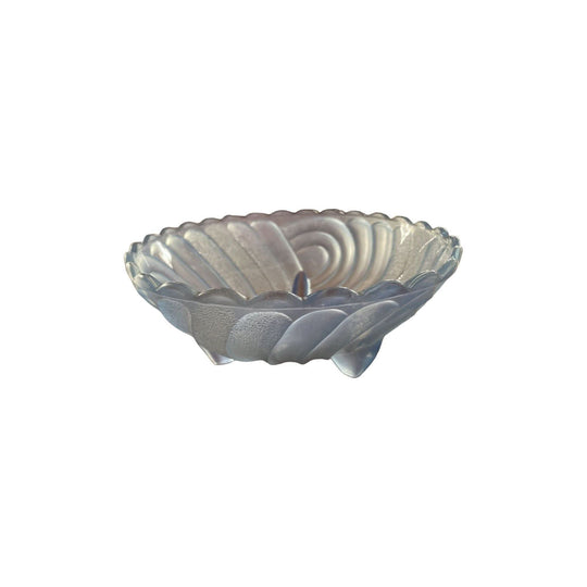 Crown Crystal ice blue footed glass salad or dessert master bowl. Vintage. Mid Century.