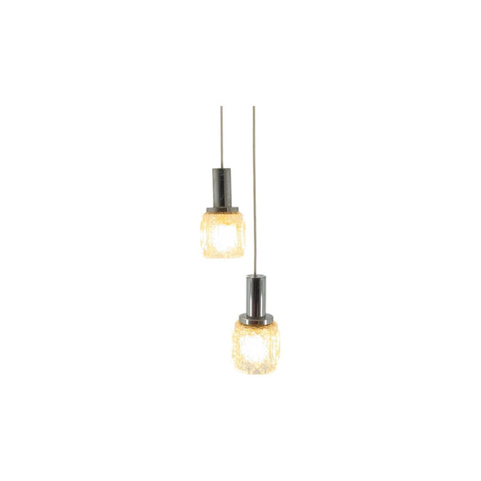 Crystal Glass & Chrome Ceiling Double Drop Lights with yellow detail
