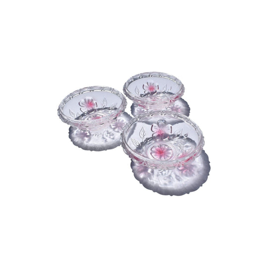 Crystal Vintage Ruffled Bowl Pink Frosted Flower Bowls. Candy Dishes. Set of 3