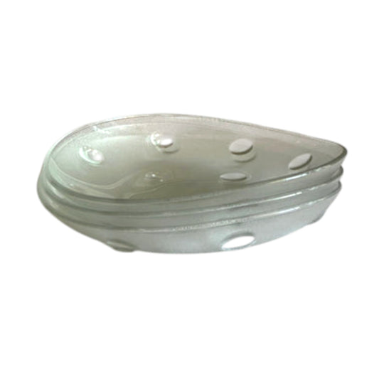 Set of Three Frosted Glass Serving Dishes with Applied Dots 1970s
