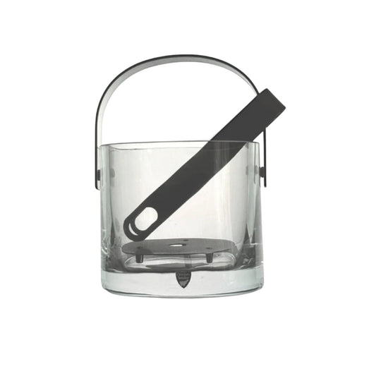 Orrefors Scandinavian Ice Bucket with Tongs and Drainer Sweden, circa 1960s–1970s (Orrefors studio design)