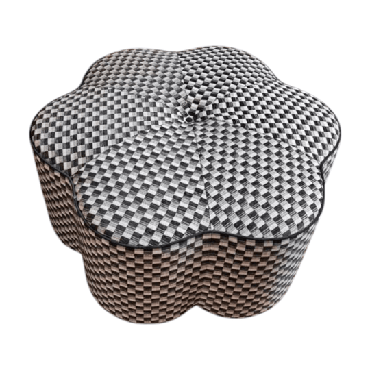 Custom Sculptural Flower Ottoman Checkerboard Upholstery Postmodern Statement Piece