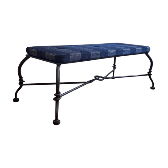 Custom Upholstered Wrought Iron Bench Mediterranean Entryway & End of Bed