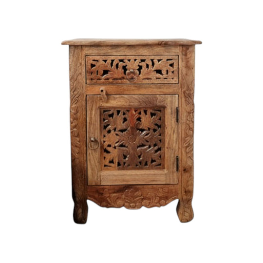 Rani Indian Hand Carved Bedside Table Natural
