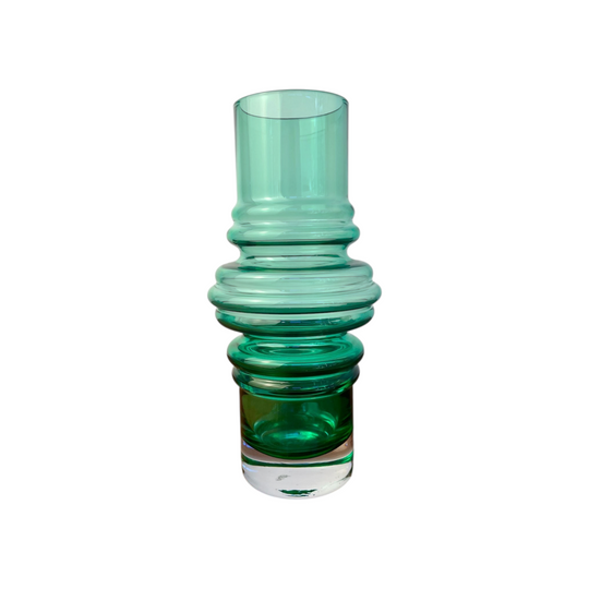 Tamara Aladin Tulppaani Vase | Riihimäen Lasi Green Cased Glass 1970s Finnish Art