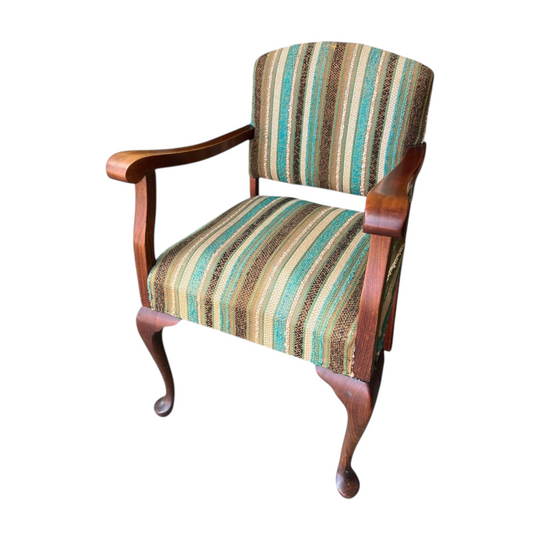 Occasional Armchair with Sculptural Timber Frame & Retro Stripe Upholstery