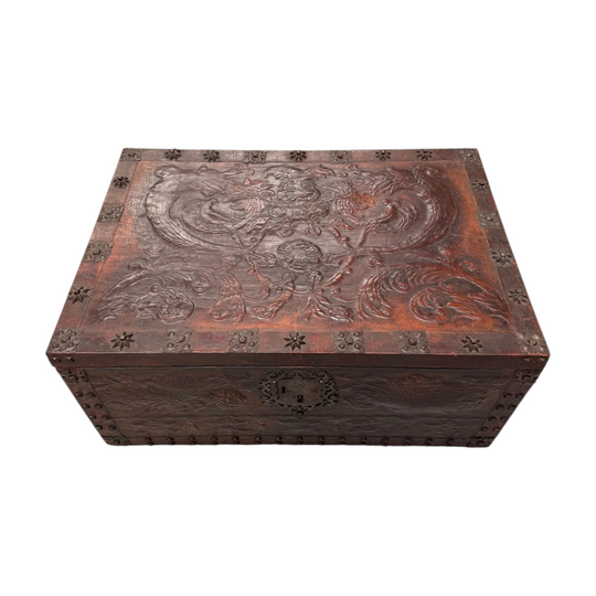 Victorian Arts & Crafts Leather Embossed Trunk