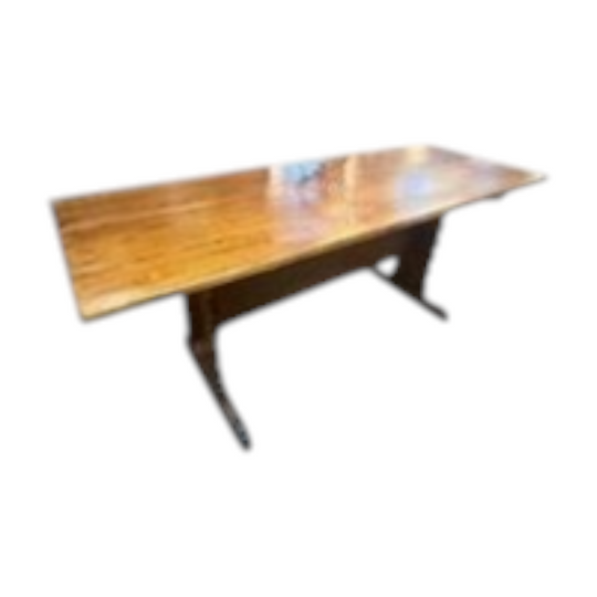 French early 20th century pine provincial refectory table with carved stretcher base