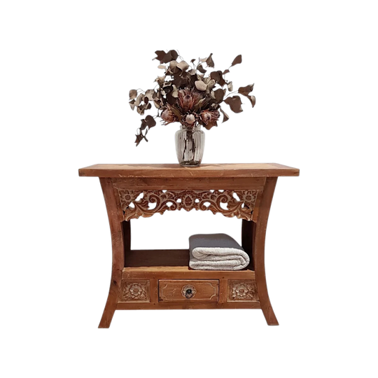 Damai Balinese Hand Carved Console Hall Table - Chestnut