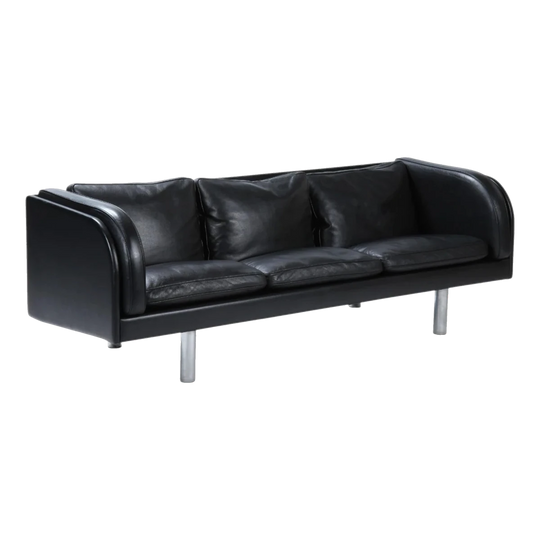 Danish 1980s Designer Black Leather Sofa by Jorgen Gammelgaard Model EJ20