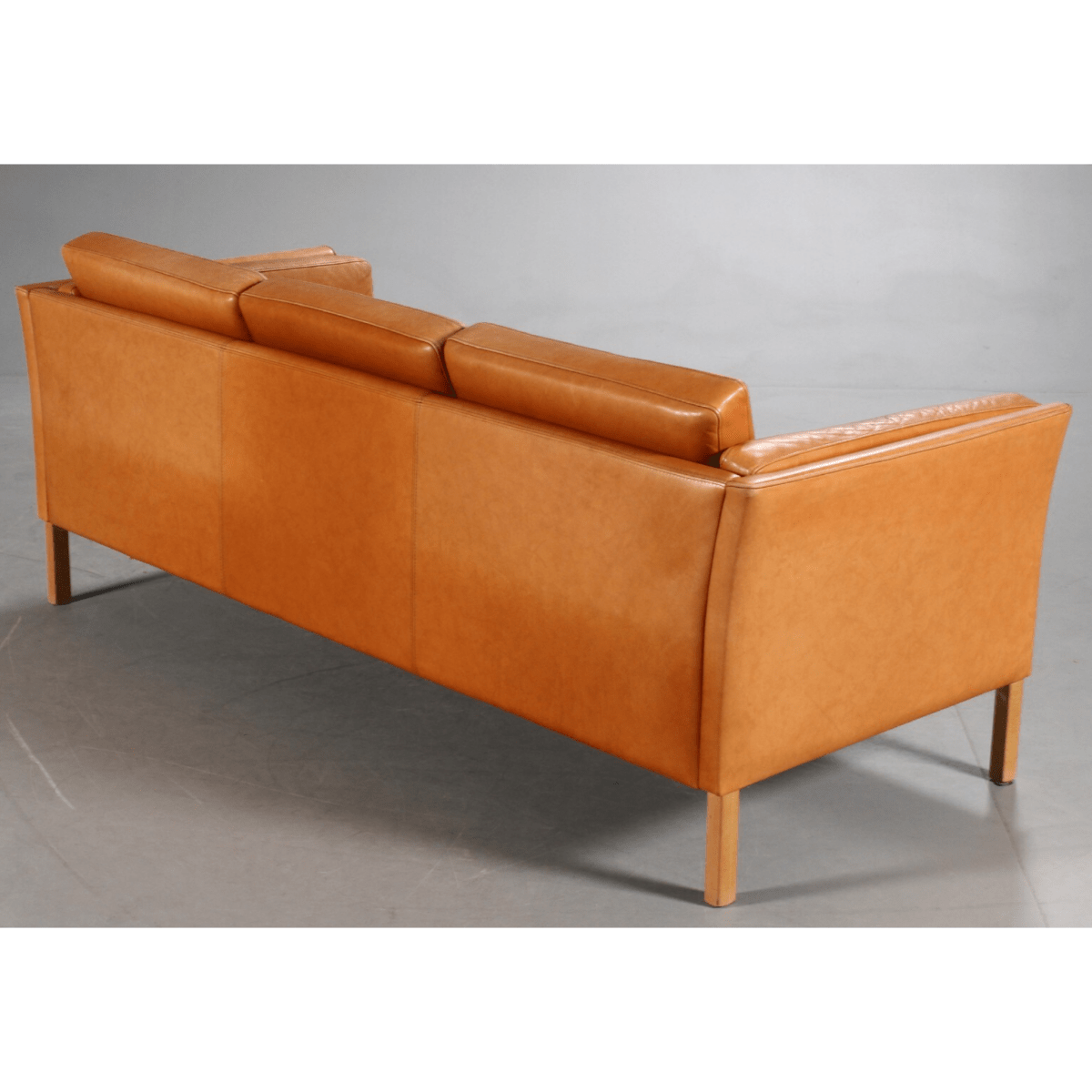 Danish furniture manufacturer. Three-seater sofa, cognac colored leather | Bazaa | Designer, Vintage and Antique Furniture