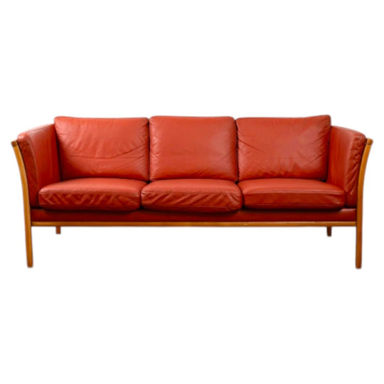 Danish Leather Sofa - Beech Timber Frame