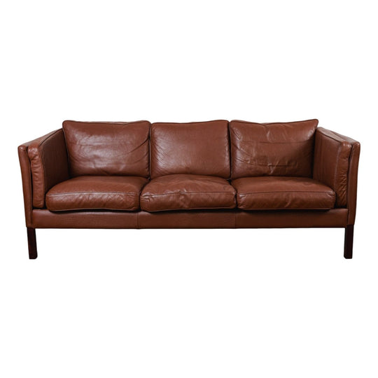 Mid-Century Danish Three-Seater Leather Sofa in Tan Brown
